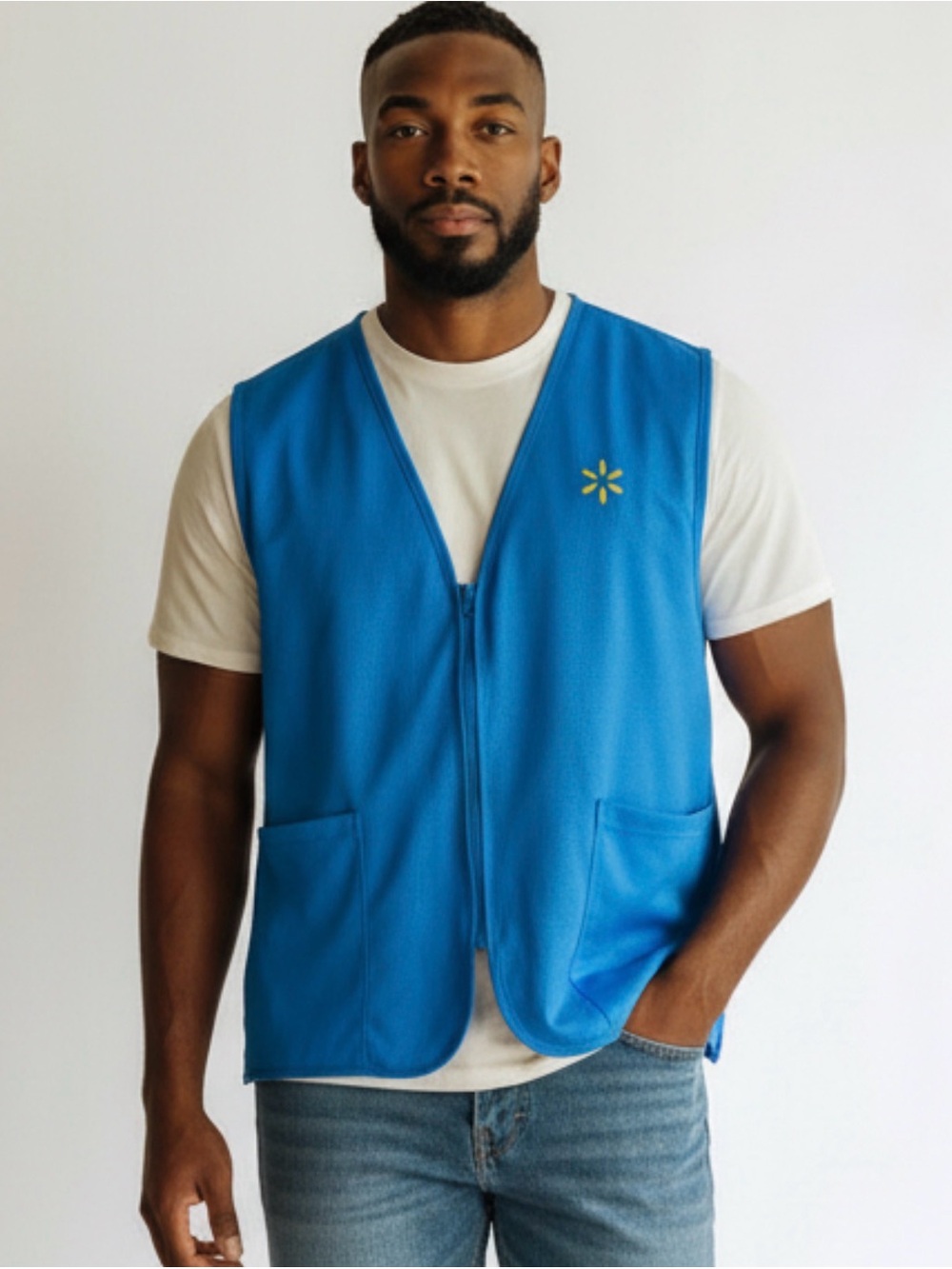 Walmart Employee Vest Adult Proud Associate Uniform Workwear Full Zip Size XL